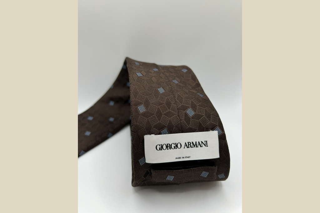 Giorgio Armani Silkeslips - Brun Geometrisk Mønster (Genskabt)