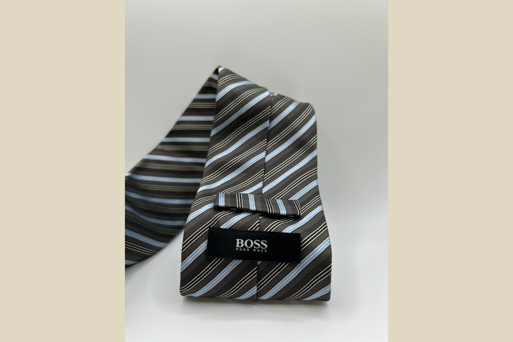Hugo Boss Silkeslips - Sort/Blå/Brun Striber (Genskabt)