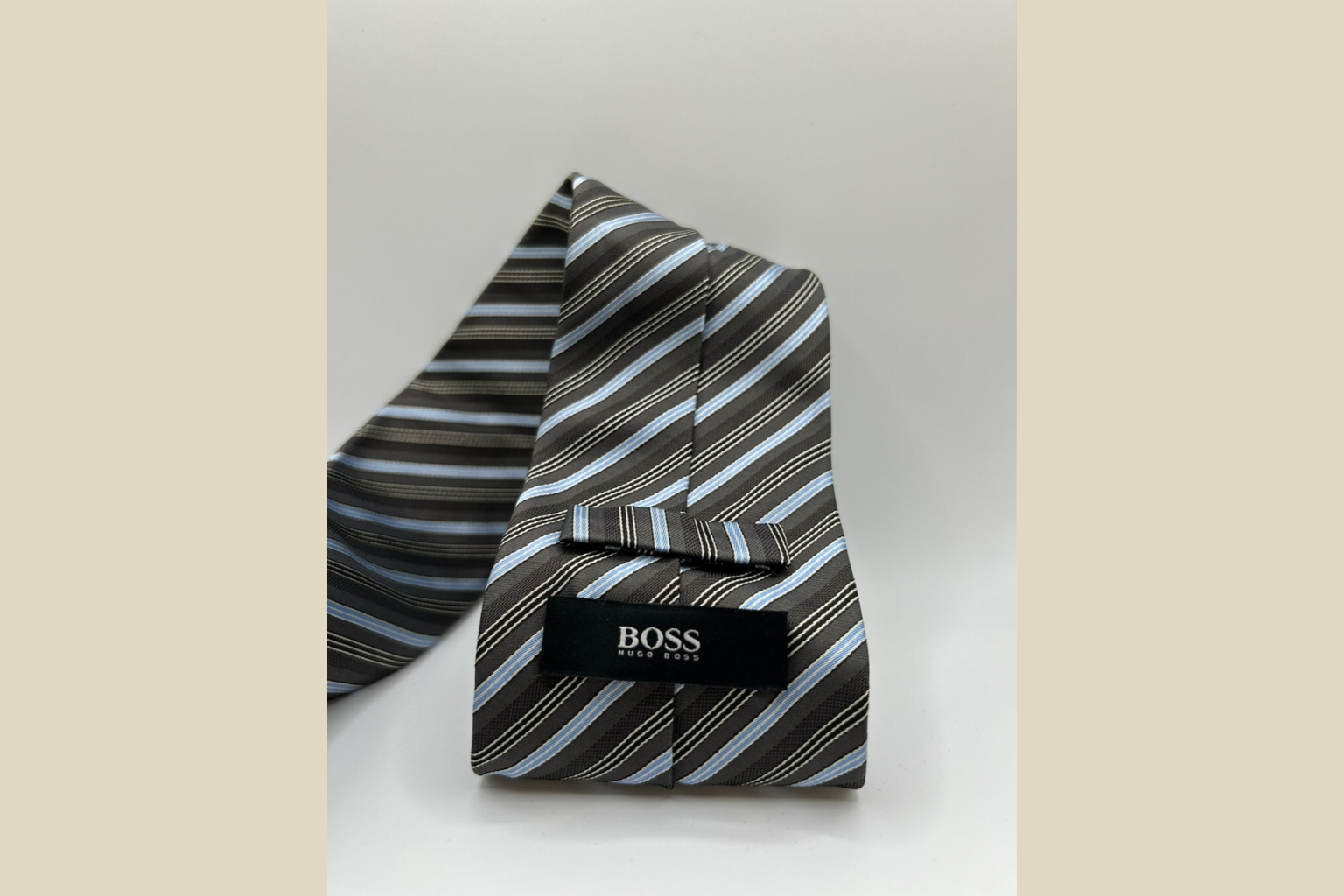 Hugo Boss Silkeslips - Sort/Blå/Brun Striber (Genskabt)