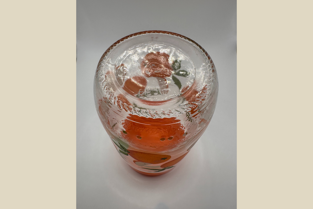Vintage Fransk Glasopbevaringssæt - Appelsinmotiv med Orange Låg (Genbrugt)