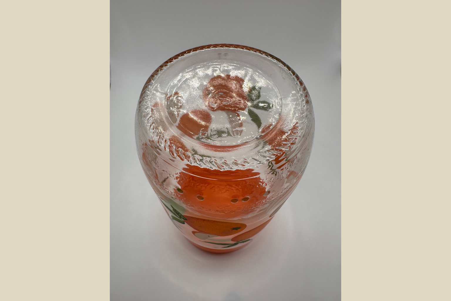 Vintage Fransk Glasopbevaringssæt - Appelsinmotiv med Orange Låg (Genbrugt)